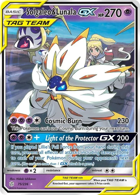 Solgaleo & Lunala GX #75/236 Holofoil Pokémon card from SM - Cosmic Eclipse