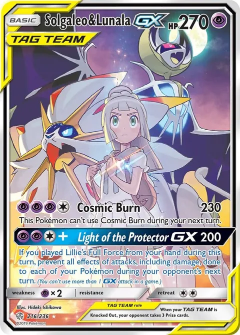 Solgaleo & Lunala GX Full Art #216/236 Holofoil Pokémon card from SM - Cosmic Eclipse