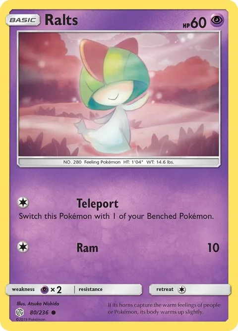 Ralts #80/236 Reverse Holofoil Pokémon card from SM - Cosmic Eclipse