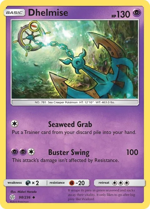Dhelmise #98/236 Pokémon card from SM - Cosmic Eclipse