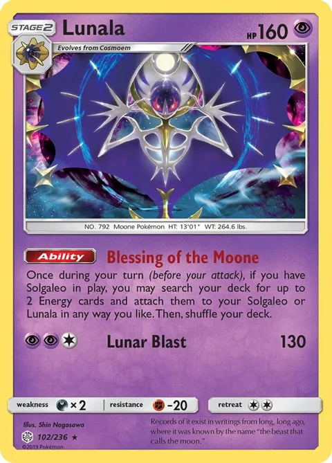 Lunala #102/236 Reverse Holofoil Pokémon card from SM - Cosmic Eclipse