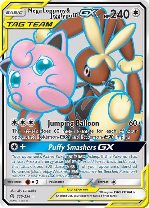 Mega Lopunny & Jigglypuff GX Full Art #225/236 Holofoil Pokémon card from SM - Cosmic Eclipse