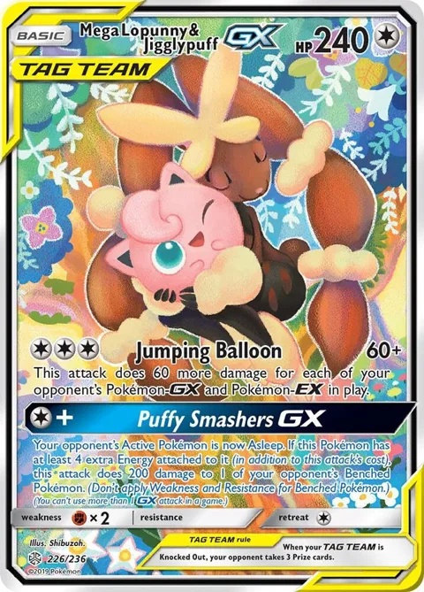 Mega Lopunny & Jigglypuff GX Alt Art #226/236 Holofoil Pokémon card from SM - Cosmic Eclipse