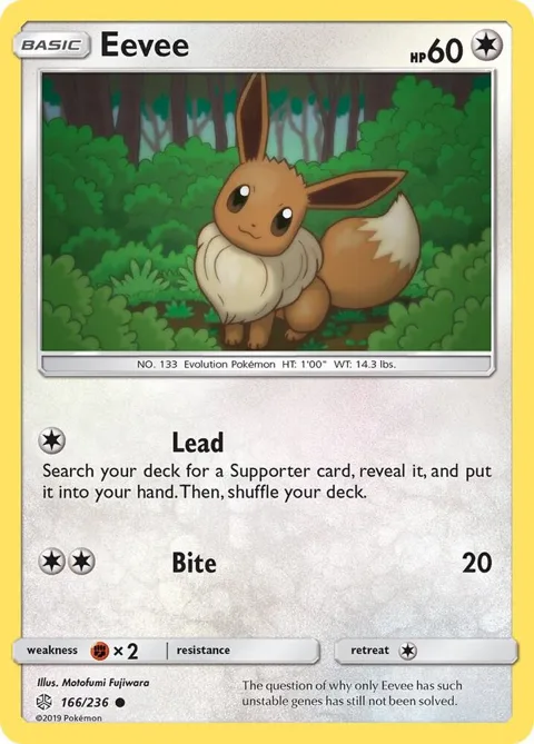 Eevee #166/236 Reverse Holofoil Pokémon card from SM - Cosmic Eclipse