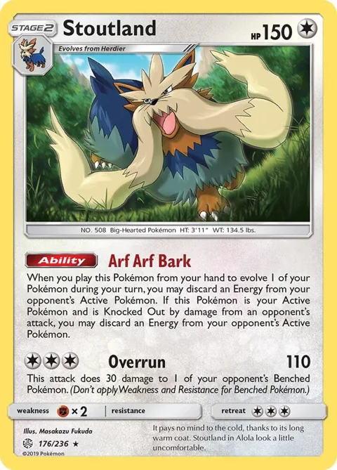 Stoutland #176/236 Reverse Holofoil Pokémon card from SM - Cosmic Eclipse