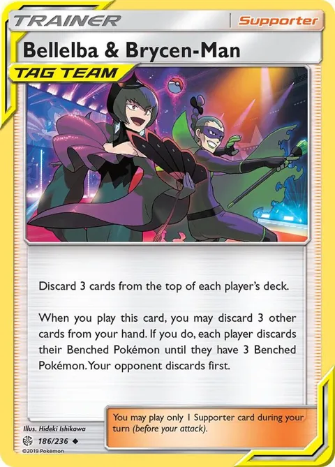 Bellelba & Brycen-Man #186/236 Reverse Holofoil Pokémon card from SM - Cosmic Eclipse