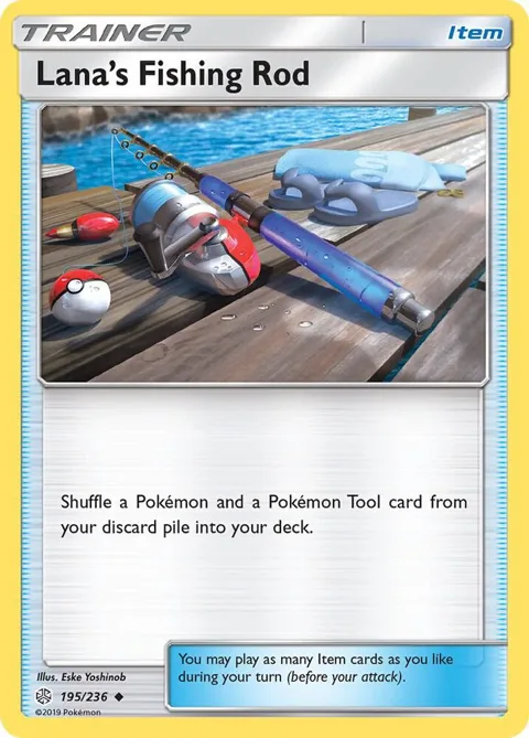 Lana's Fishing Rod #195/236 Reverse Holofoil Pokémon card from SM - Cosmic Eclipse