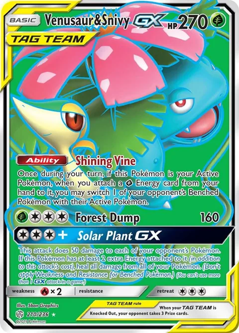 Venusaur & Snivy GX Full Art #210/236 Holofoil Pokémon card from SM - Cosmic Eclipse