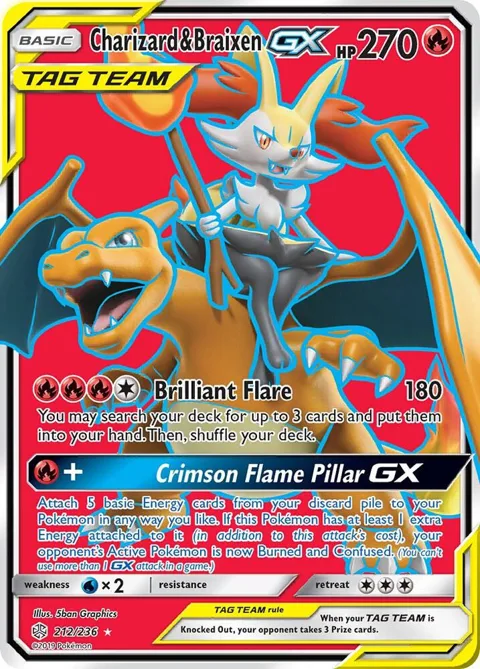 Charizard & Braixen GX Full Art #212/236 Holofoil Pokémon card from SM - Cosmic Eclipse