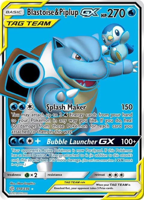 Blastoise & Piplup GX Full Art #214/236 Holofoil Pokémon card from SM - Cosmic Eclipse
