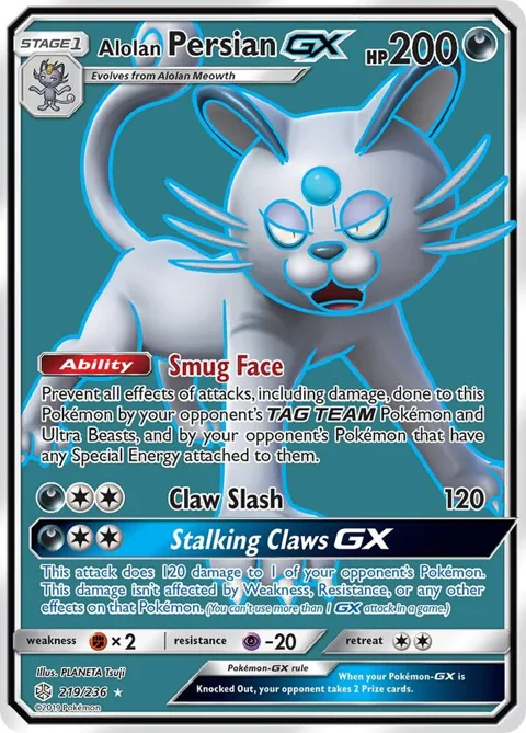 Alolan Persian GX Full Art #219/236 Holofoil Pokémon card from SM - Cosmic Eclipse