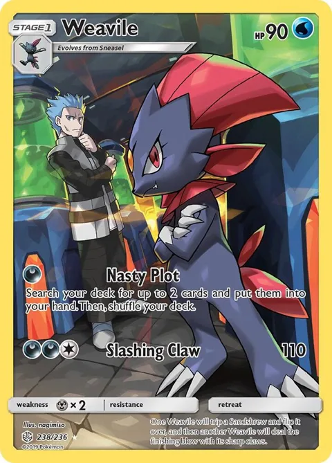 Weavile Secret Rare #238/236 Holofoil Pokémon card from SM - Cosmic Eclipse