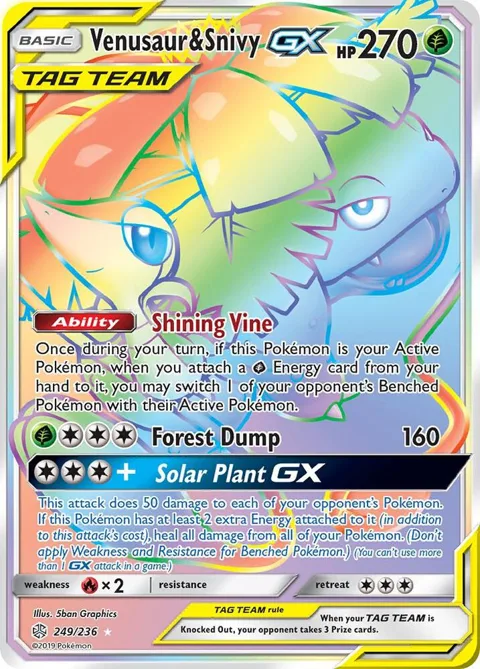 Venusaur & Snivy GX Secret Rare #249/236 Holofoil Pokémon card from SM - Cosmic Eclipse