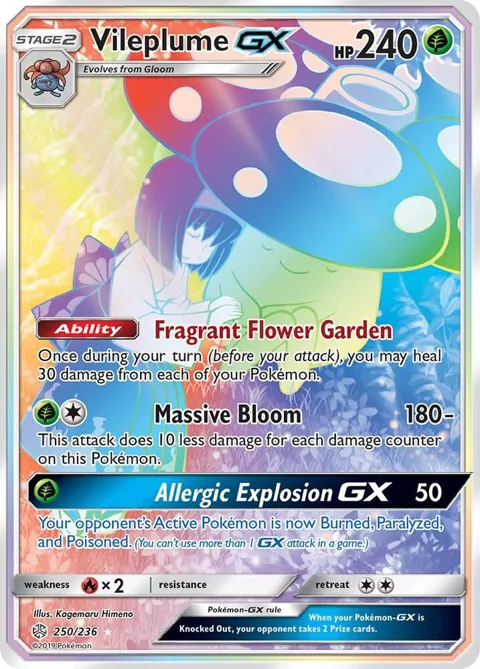 Vileplume GX Secret Rare #250/236 Holofoil Pokémon card from SM - Cosmic Eclipse