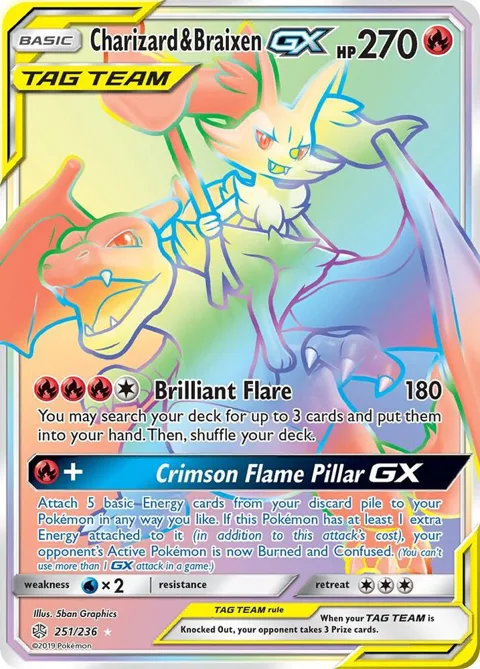 Charizard & Braixen GX Secret Rare #251/236 Holofoil Pokémon card from SM - Cosmic Eclipse
