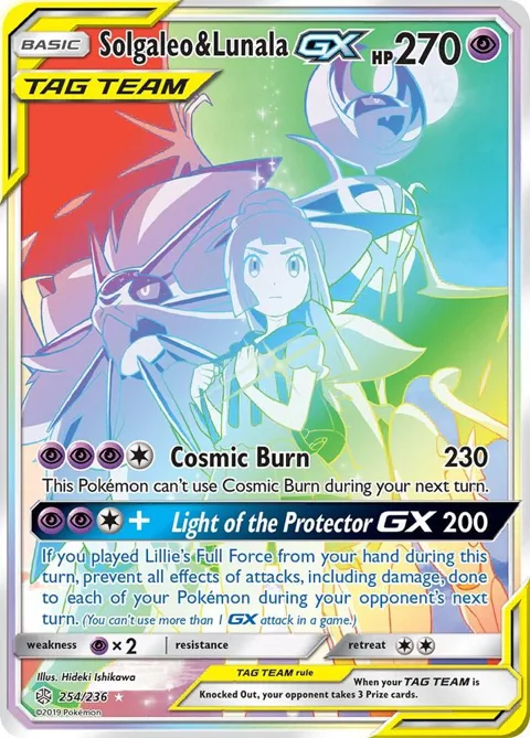 Solgaleo & Lunala GX Secret Rare #254/236 Holofoil Pokémon card from SM - Cosmic Eclipse