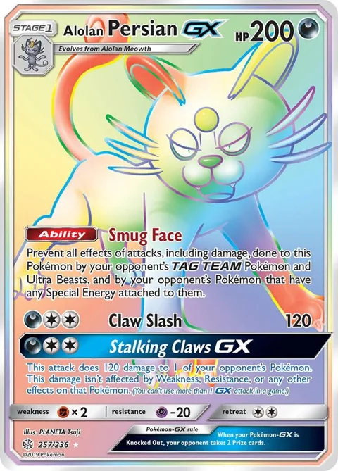 Alolan Persian GX Secret Rare #257/236 Holofoil Pokémon card from SM - Cosmic Eclipse