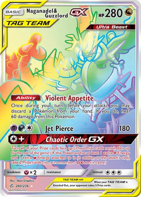 Naganadel & Guzzlord GX Secret Rare #260/236 Holofoil Pokémon card from SM - Cosmic Eclipse
