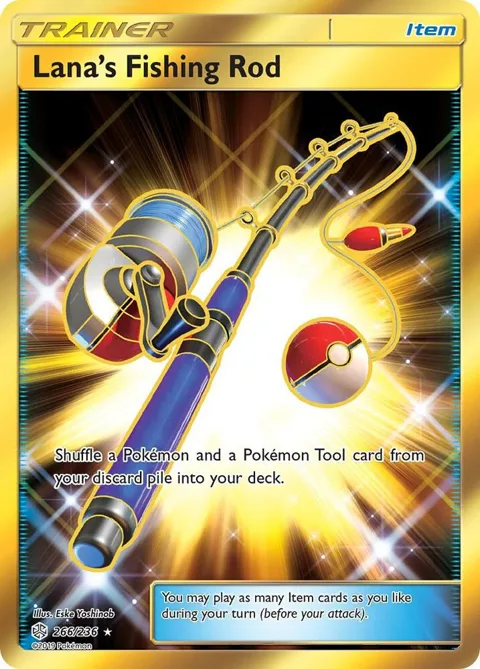Lana's Fishing Rod Secret Rare #266/236 Holofoil Pokémon card from SM - Cosmic Eclipse