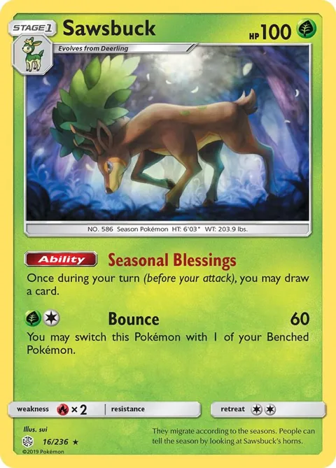 Sawsbuck #16/236 Holofoil Pokémon card from SM - Cosmic Eclipse