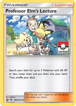 Professor Elm's Lecture - 188a/214 League Challenge [1st Place] #188a/214 Reverse Holofoil Pokémon card from League & Championship Cards