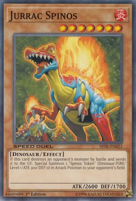 Jurrac Spinos SBTK-EN023 Yu-Gi-Oh card from Speed Duel: Trials of the Kingdom