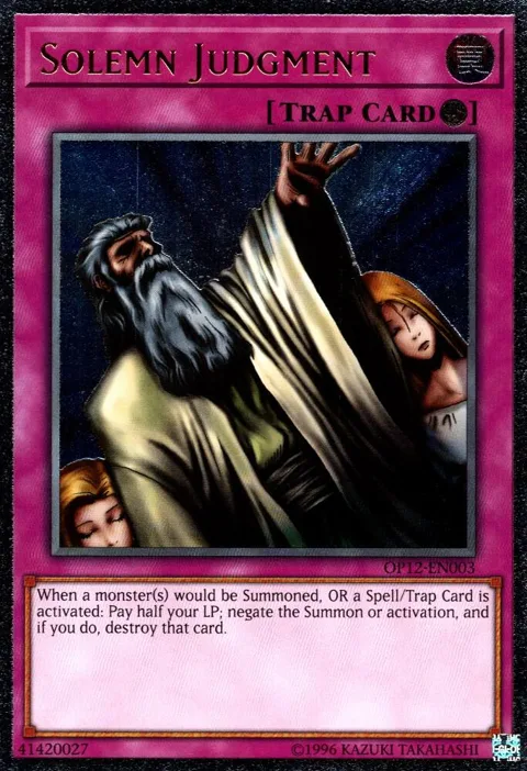 Solemn Judgment Ultimate Rare OP12-EN003 Yu-Gi-Oh card from OTS Tournament Pack 12