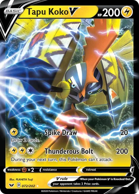 Tapu Koko V #072/202 Holofoil Pokémon card from Sword & Shield Base Set