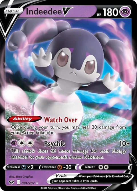 Indeedee V #091/202 Holofoil Pokémon card from Sword & Shield Base Set