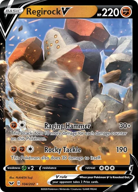 Regirock V #104/202 Holofoil Pokémon card from Sword & Shield Base Set