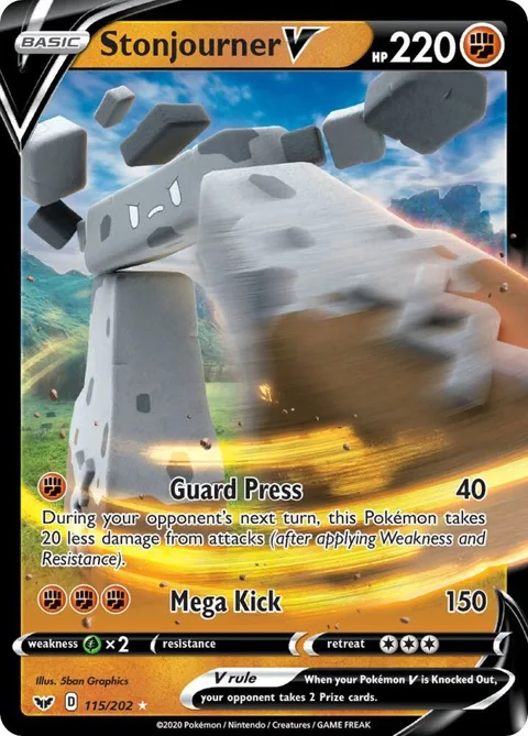 Stonjourner V #115/202 Holofoil Pokémon card from Sword & Shield Base Set