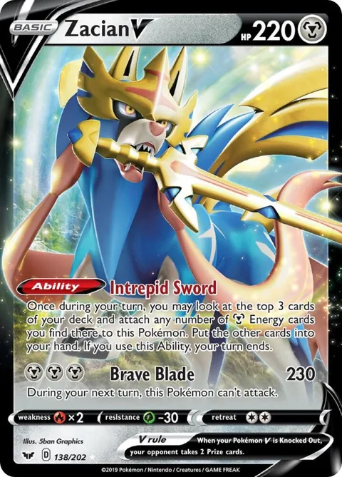 Zacian V #138/202 Holofoil Pokémon card from Sword & Shield Base Set