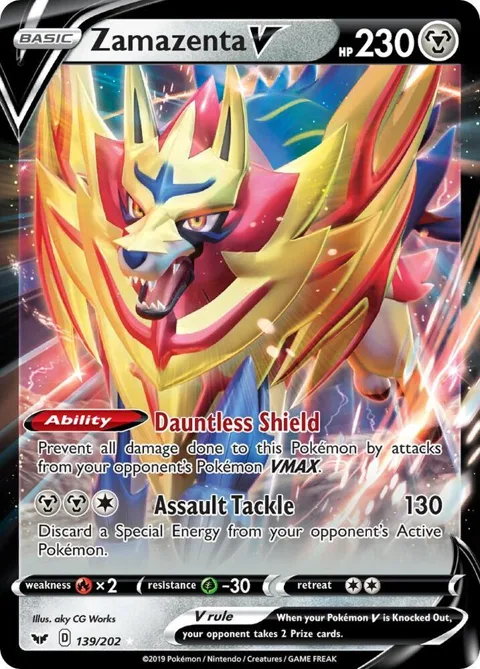 Zamazenta V #139/202 Holofoil Pokémon card from Sword & Shield Base Set