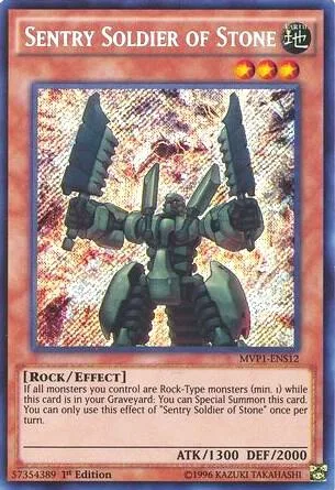 Sentry Soldier of Stone MVP1-ENS12 Yu-Gi-Oh card from The Dark Side of Dimensions Movie Pack: Secret Edition