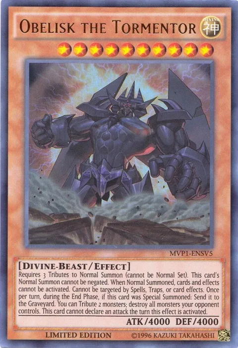 Obelisk the Tormentor MVP1-ENSV5 Yu-Gi-Oh card from The Dark Side of Dimensions Movie Pack: Secret Edition