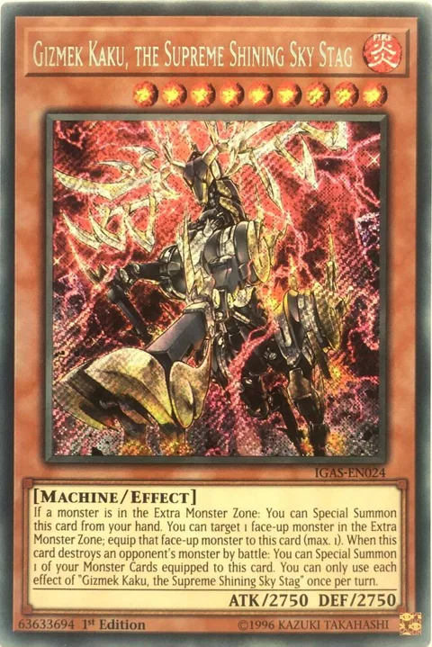 Gizmek Kaku, the Supreme Shining Sky Stag IGAS-EN024 Yu-Gi-Oh card from Ignition Assault