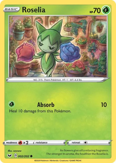 Roselia 002 #002/202 Reverse Holofoil Pokémon card from Sword & Shield Base Set