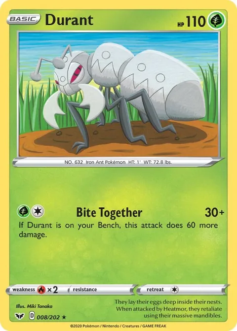 Durant #008/202 Reverse Holofoil Pokémon card from Sword & Shield Base Set