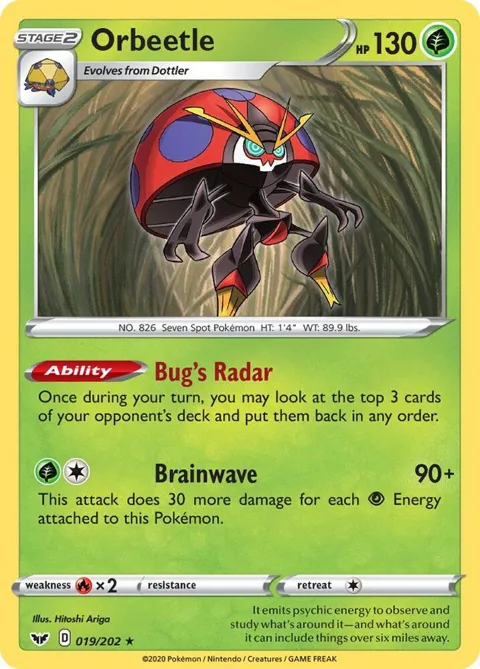 Orbeetle #019/202 Pokémon card from Sword & Shield Base Set