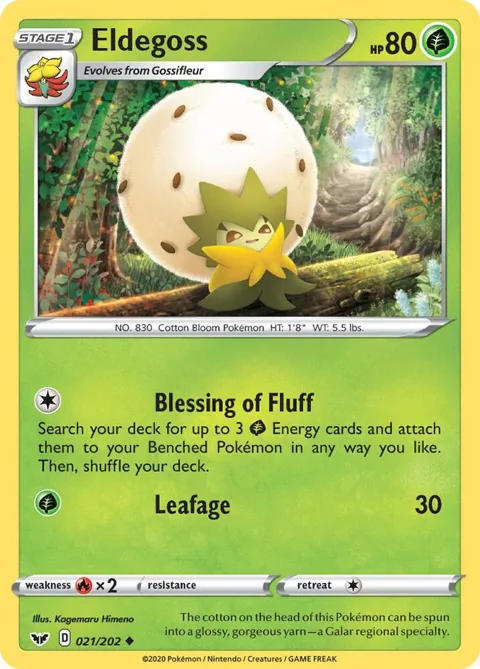 Eldegoss #021/202 Reverse Holofoil Pokémon card from Sword & Shield Base Set