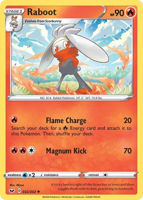 Raboot 032 #032/202 Reverse Holofoil Pokémon card from Sword & Shield Base Set
