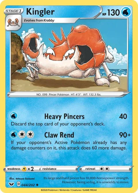 Kingler #044/202 Reverse Holofoil Pokémon card from Sword & Shield Base Set