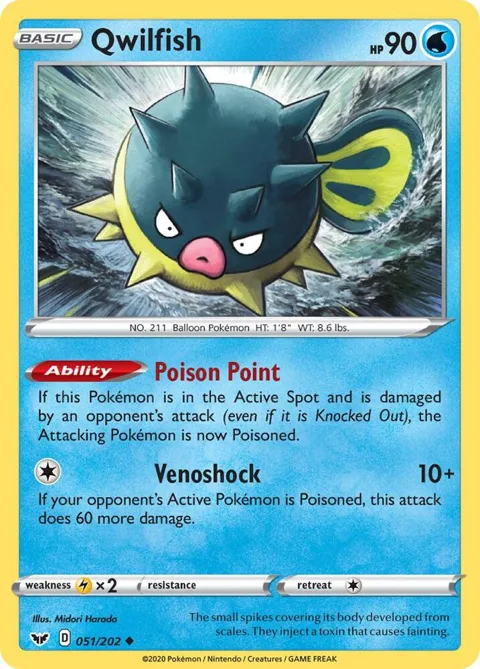 Qwilfish #051/202 Reverse Holofoil Pokémon card from Sword & Shield Base Set