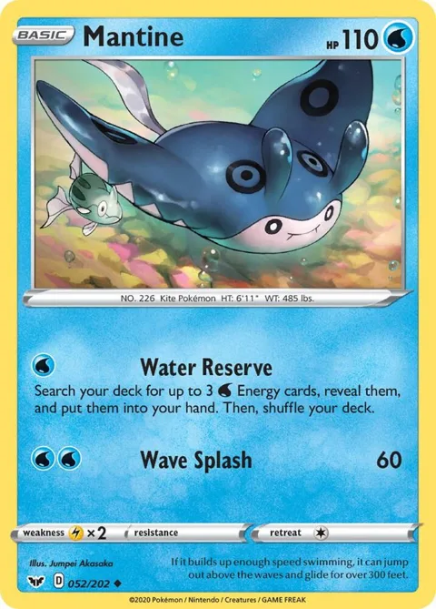 Mantine #052/202 Reverse Holofoil Pokémon card from Sword & Shield Base Set