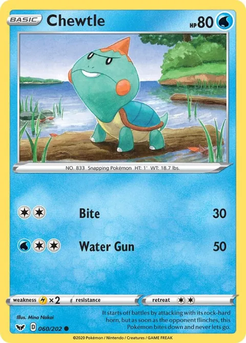 Chewtle #060/202 Reverse Holofoil Pokémon card from Sword & Shield Base Set