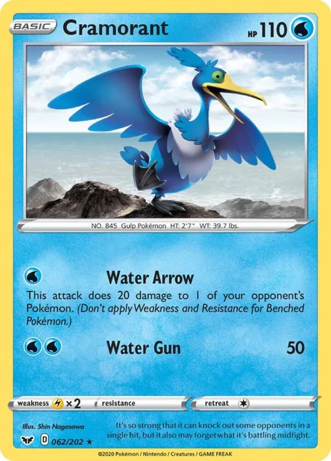 Cramorant #062/202 Reverse Holofoil Pokémon card from Sword & Shield Base Set