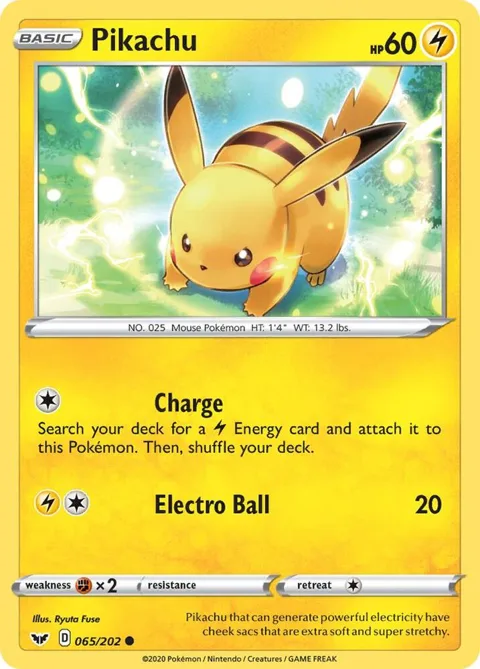 Pikachu #065/202 Reverse Holofoil Pokémon card from Sword & Shield Base Set
