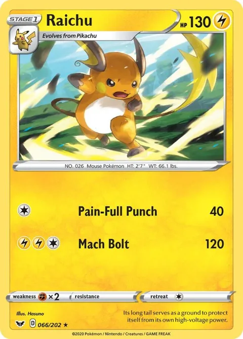Raichu #066/202 Reverse Holofoil Pokémon card from Sword & Shield Base Set