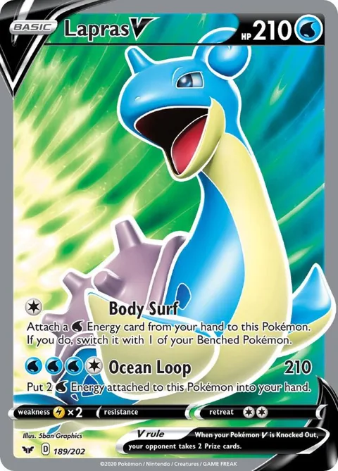 Lapras V Full Art #189/202 Holofoil Pokémon card from Sword & Shield Base Set