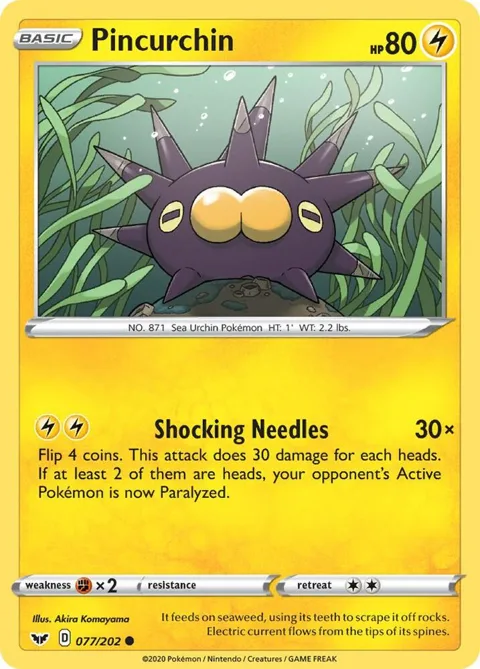 Pincurchin #077/202 Reverse Holofoil Pokémon card from Sword & Shield Base Set